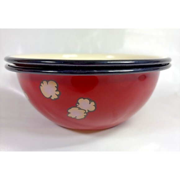 Crow Canyon Home Enamel Popcorn Bowls Red Ceral Bowls Set of 2 - Picture 1 of 7